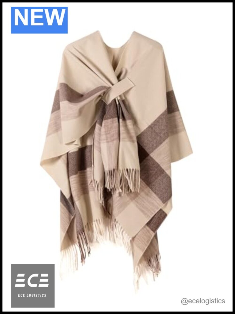 Poncho Shawl Wrap Women Cross Front Knit Cape Tassel One Size